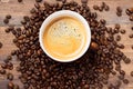 bowl full of organic coffee beans on old wooden table Royalty Free Stock Photo