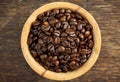 bowl full of organic coffee beans on old wooden table Royalty Free Stock Photo