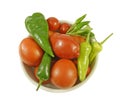 Bowl of tomatoes and green peppers Royalty Free Stock Photo