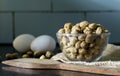 a bowl full of soya bean chunks and eggs Royalty Free Stock Photo