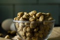 a bowl full of soya bean chunks and eggs at background Royalty Free Stock Photo