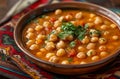 A bowl of garbanzo bean soup served on a table, authentic mexican cuisine image Royalty Free Stock Photo