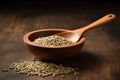 Bowl with grains cardamom detail of wooden spoon