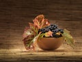 Bowl of grapes on wicker background Royalty Free Stock Photo