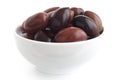 Bowl of Greek Kalamata olives. Isolated on white. Royalty Free Stock Photo