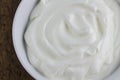 Bowl of Greek swirled natural yoghurt