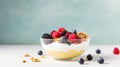 A bowl of Greek yogurt topped with granola, mixed berries, and a drizzle of honey Royalty Free Stock Photo