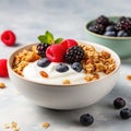 A bowl of Greek yogurt topped with granola, mixed berries, and a drizzle of honey Royalty Free Stock Photo