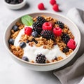 A bowl of Greek yogurt topped with granola, mixed berries, and a drizzle of honey Royalty Free Stock Photo