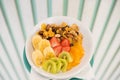 Bowl of yogurth. granola and fresh fruits Royalty Free Stock Photo