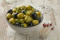 Bowl with green and black olives close up Royalty Free Stock Photo