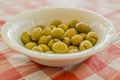 Bowl of green olives are ready to eat on breakfast Royalty Free Stock Photo