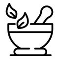 Bowl for grinding herbs icon, outline style