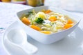 Bowl of healthy cabbage and sweet potato soup Royalty Free Stock Photo