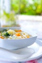 Bowl of healthy cabbage and sweet potato soup Royalty Free Stock Photo