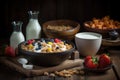 bowl of healthy cereal with fruit and milk