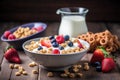 bowl of healthy cereal with fruit and milk