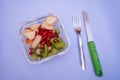 Bowl of healthy fresh fruit salad with fork and knife Royalty Free Stock Photo