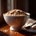 Bowl of healthy oatmeal with berries, nutritious breakfast meal