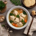 A bowl of hearty chicken and dumpling soup with fluffy dumplings2