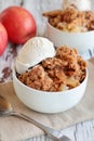 Bowl of Homemade Apple Crisp or Crumble with Ice Cream Royalty Free Stock Photo