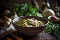 A bowl of homemade chicken noodle soup