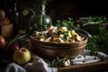 A bowl of homemade chicken noodle soup