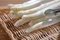 Bowl of homemade cream soup from white asparagus, spring season, new harvest of Dutch, German white asparagus, cooking with Royalty Free Stock Photo