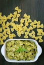 Bowl of Homemade Farfalle Pasta with Pesto Sauce Royalty Free Stock Photo