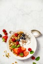 Bowl of homemade granola with yogurt and fresh berries Royalty Free Stock Photo