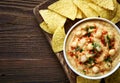 Bowl of homemade hummus and nachos Royalty Free Stock Photo