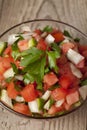 A bowl with homemade salsa