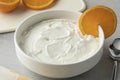 Bowl with homemade strained yoghurt close up Royalty Free Stock Photo