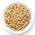 Bowl of honey cheerios isolated on white. Royalty Free Stock Photo