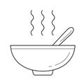 Bowl of hot soup vector line icon.