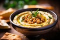 a bowl of hummus with chickpeas and herbs Royalty Free Stock Photo