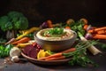 a bowl of hummus with a variety of dipping vegetables Royalty Free Stock Photo