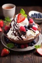 a bowl of ice cream with berries and chocolate sauce Royalty Free Stock Photo