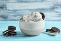 Bowl with ice cream and crumbled chocolate cookies