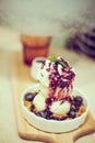 Bowl with ice cream and fresh blueberry Royalty Free Stock Photo
