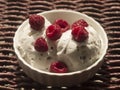 Bowl of ice cream with raspberries Royalty Free Stock Photo