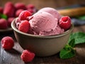 a bowl of ice cream with raspberries