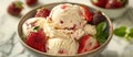 Bowl of Ice Cream With Strawberries and Mint