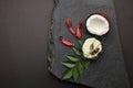 South indian coconut chutney with curry leaves and red chillies