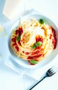 Bowl of Italian spaghetti with tomato sauce