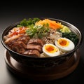 Dramatic Shading Ramen Bowl With Beef, Pork, And Vegetables