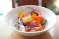 Bowl of Japanese mix sashimi don on rice Royalty Free Stock Photo