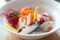 Bowl of Japanese mix sashimi don on rice Royalty Free Stock Photo