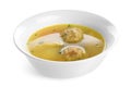 Bowl of Jewish matzoh balls soup on white Royalty Free Stock Photo