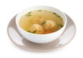 Bowl of Jewish matzoh balls soup on white Royalty Free Stock Photo